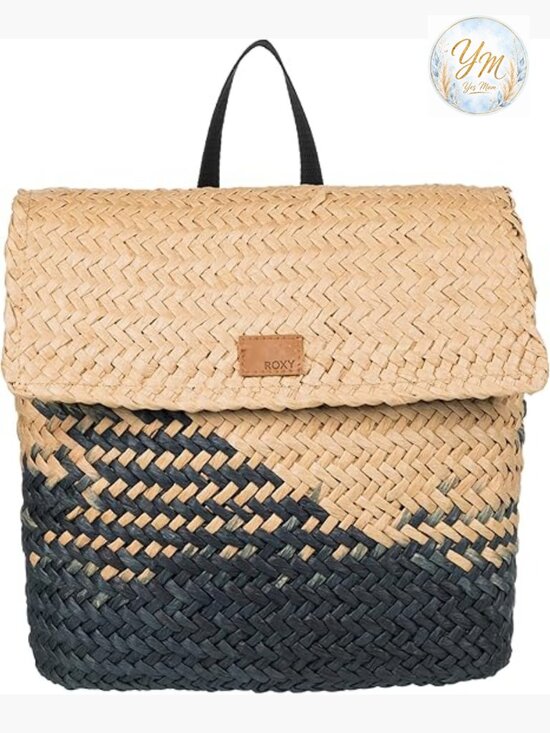 Woven Straw Backpack Flap Over Drawstring Closure Travel Lightweight main image 6